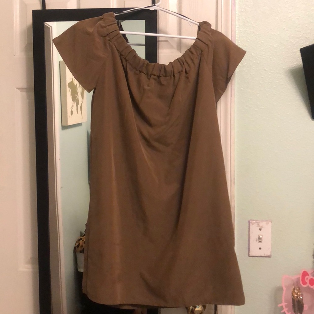 Olive green dress off the shoulder dress